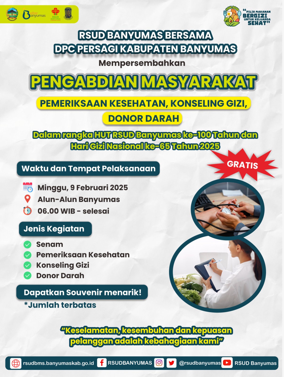 Peringati HUT ke-100 dan Hari Gizi Nasional ke-56, RSUD Banyumas Gelar Berbagai Kegiatan