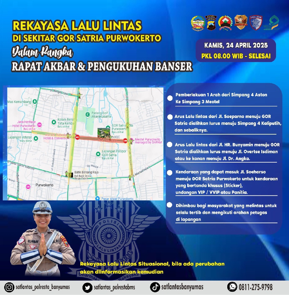 Rekayasa Lalu Lintas Diberlakukan di Purwokerto untuk Kegiatan Harlah GP Ansor Besok