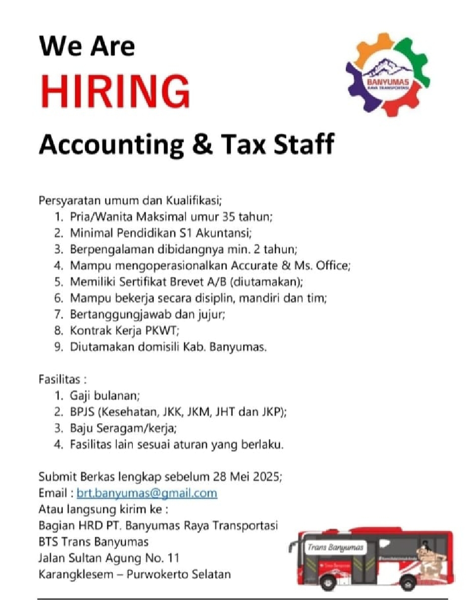 PT Banyumas Raya Transportasi Buka Lowongan Kerja, Gaji di Atas UMR