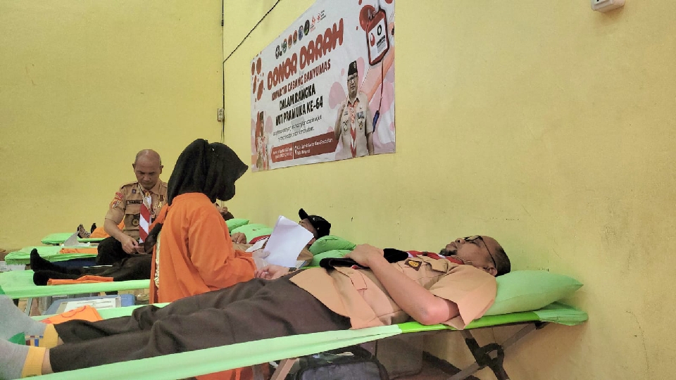 Peringati Hari Pramuka ke-64, Kwarcab Banyumas Gelar Donor Darah Bersama PMI