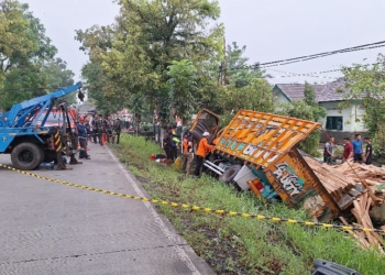 Truk Kayu Terguling di Purbalingga, Basarnas Evakuasi Pengemudi Terjepit