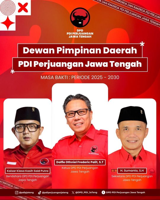 Dolfie OFP Terpilih Ketua DPD PDI Perjuangan Jateng 2025–2030