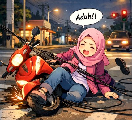 Diduga Akibat Kabel Internet Berserakan, Perempuan Terjatuh dari Sepeda Motor di Cilongok