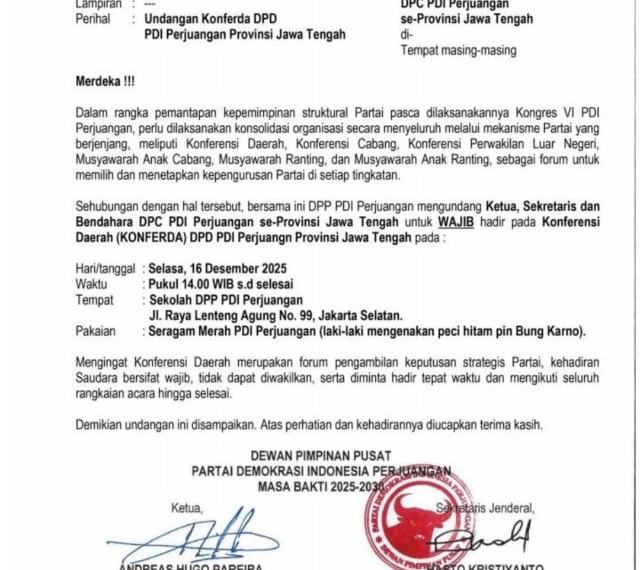 DPP PDI Perjuangan Resmi Tunda Konferda Jawa Tengah di Jakarta