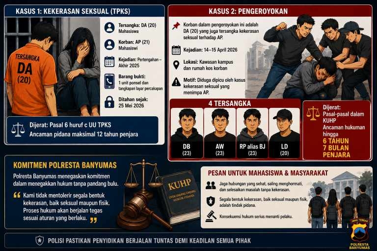 Polresta Banyumas Tahan 5 Mahasiswa, Satu Tersangka TPKS Jadi Korban Pengeroyokan