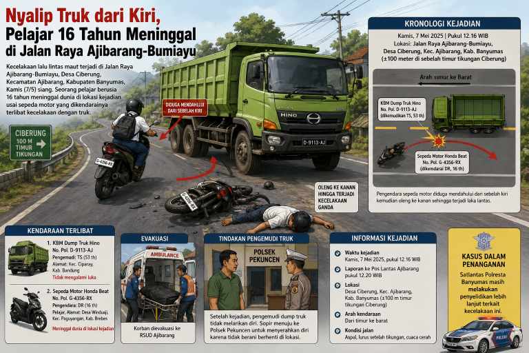 Pelajar 16 Tahun Meregang Nyawa usai Motor Oleng Saat Salip Truk di Ciberung