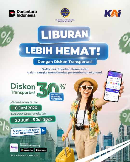 Diskon 30% Tiket Kereta Ekonomi Komersial KAI Daop 5 Purwokerto, Berlaku 20 Juni–5 Juli 2026