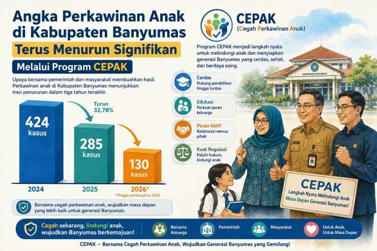 Kasus Pernikahan Dini di Banyumas Turun 32,78%, Bupati: CEPAK Bukan Sekadar Seremonial