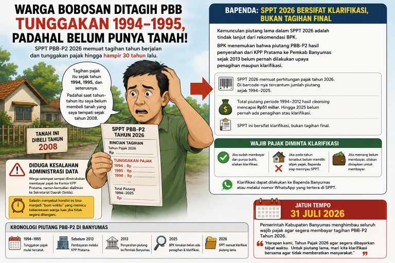 Terima SPPT PBB 2026, Warga Banyumas Kaget Ditagih Tunggakan Pajak dari Tahun 1994