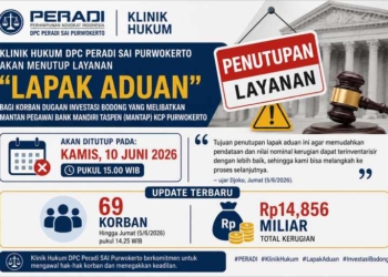 Posko Aduan di Klinik Peradi SAI Purwokerto Ditutup 10 Juni, Kerugian Korban Investasi Bodong Mandiri Taspen Capai Rp14,8 Miliar