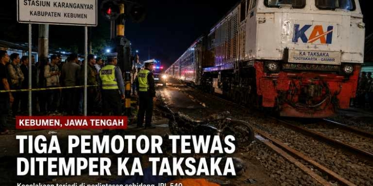 Kecelakaan Maut di Perlintasan Kereta Api Kebumen, Tiga Pengendara Motor Tewas Tertemper KA Taksaka