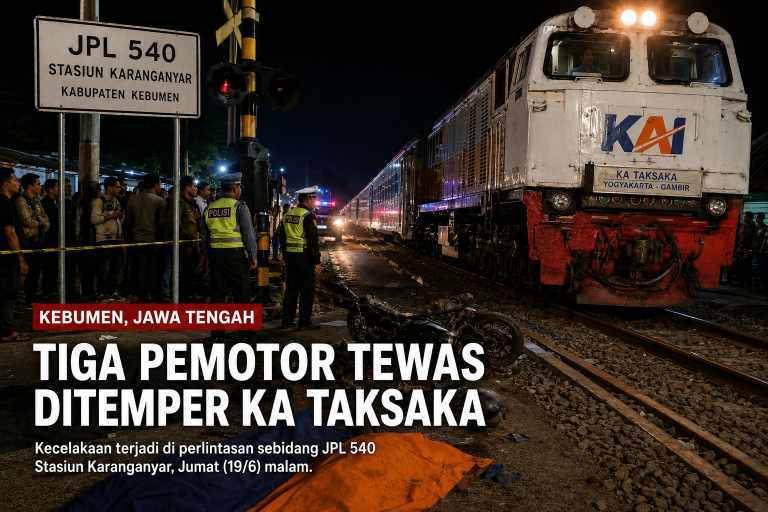 Kecelakaan Maut di Perlintasan Kereta Api Kebumen, Tiga Pengendara Motor Tewas Tertemper KA Taksaka