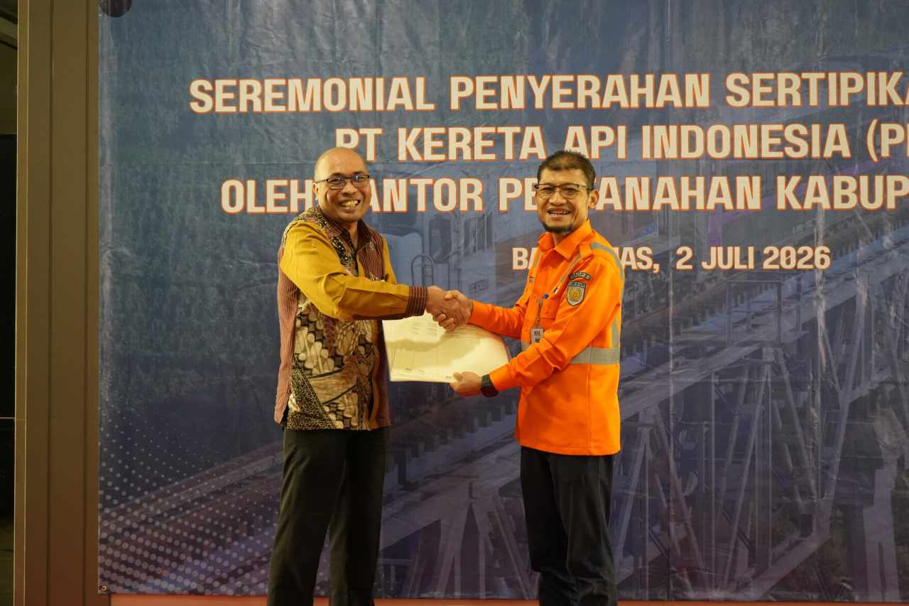 KAI Daop 5 Purwokerto Perkuat Legalitas Aset, Terima 10 Sertifikat Elektronik dari BPN Cilacap