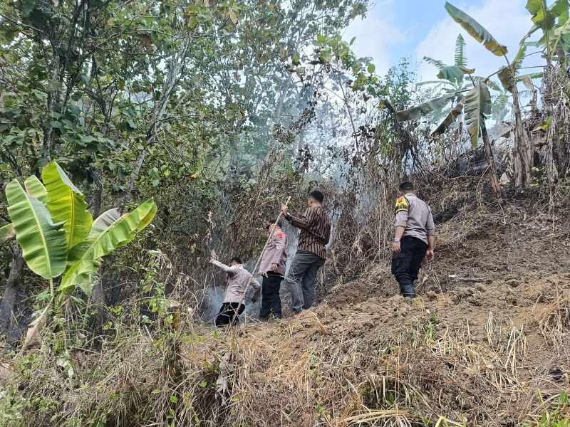 Dibantu Warga, Polri & TNI Padamkan Api di Lahan Perhutani