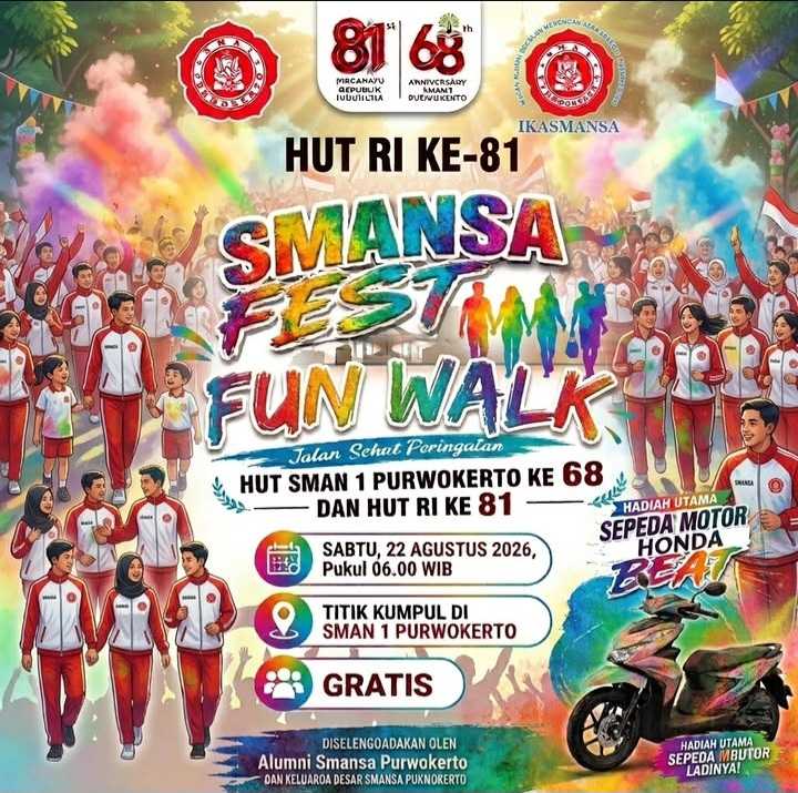 Smansa Fest 2026 Hadirkan Fun Walk hingga Peluncuran Super Apps, Sinergi Alumni dan Siswa SMAN 1 Purwokerto