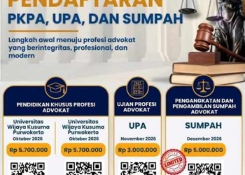 DPC PERADI SAI Purwokerto Buka Pendaftaran PKPA, UPA, dan Sumpah Advokat 2026