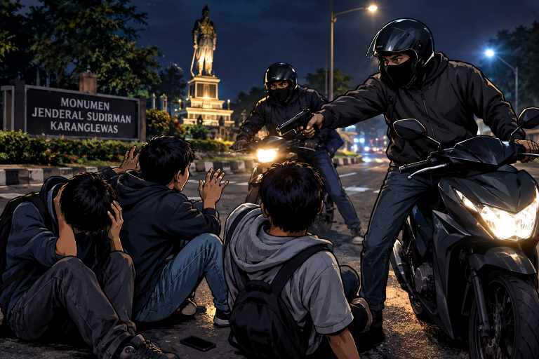 Tiga Remaja Asal Ajibarang Dibegal di Pertigaan Monumen Jenderal Sudirman Karanglewas, Motor dan HP Raib